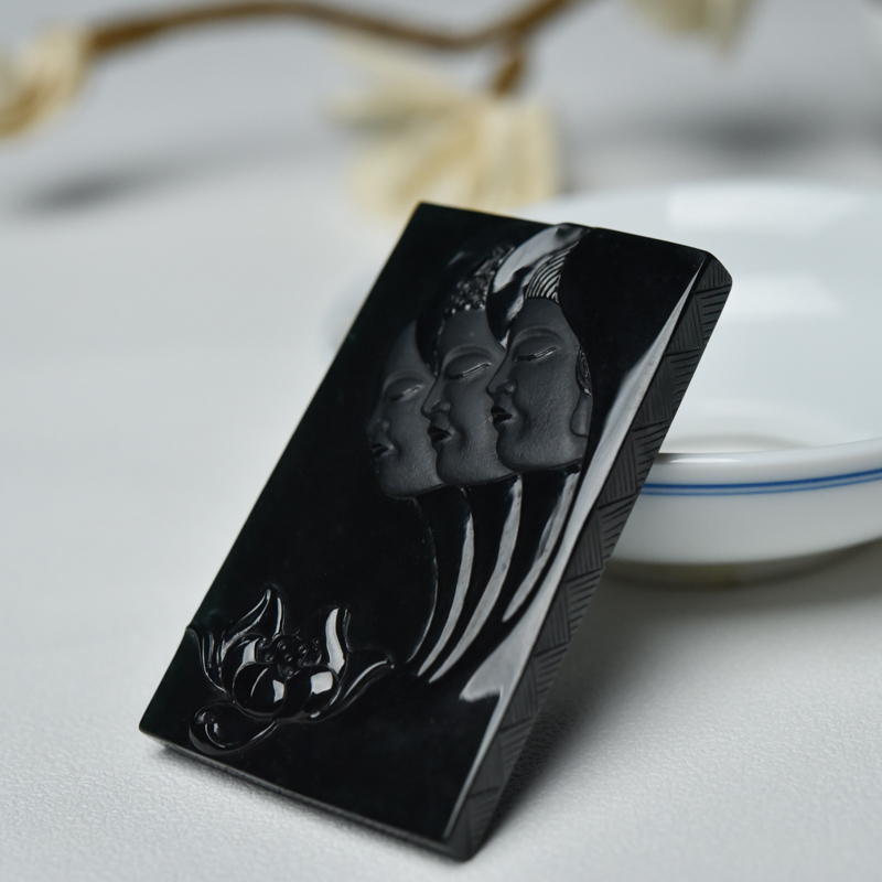 缅甸墨翠西方三圣吊坠-红掌柜