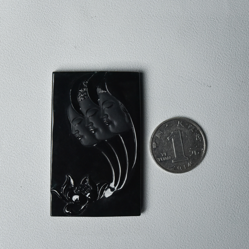 糯冰种墨翠西方三圣吊坠-红掌柜