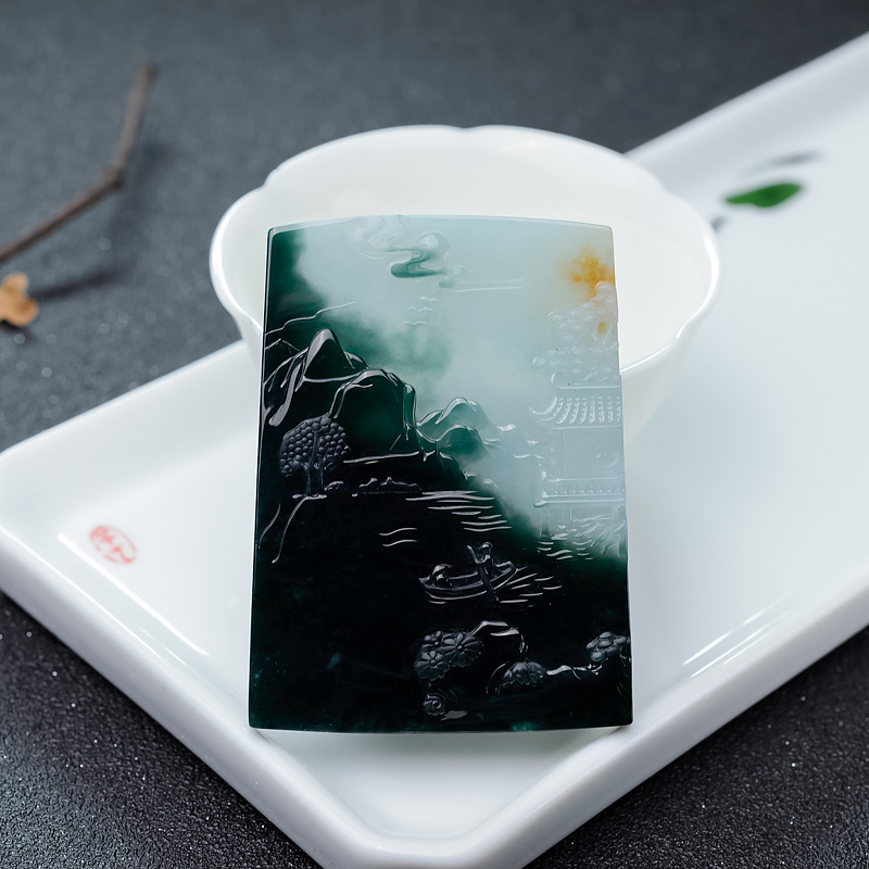 糯种墨翠山水意境吊坠-红掌柜