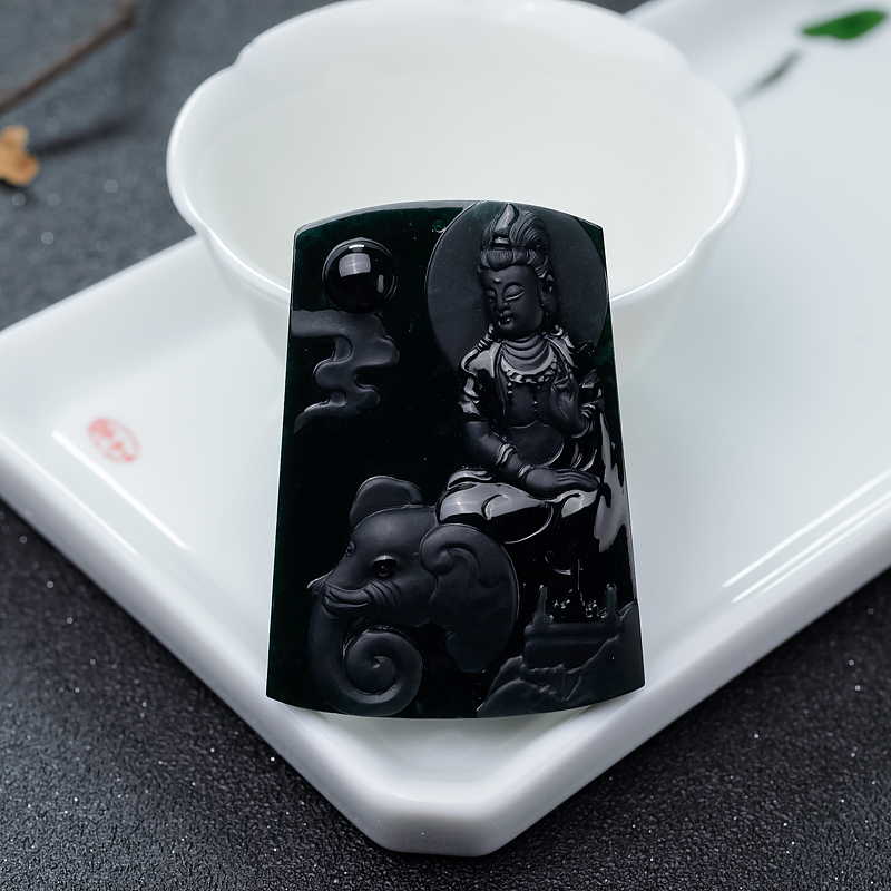 糯种墨翠普贤菩萨吊坠-红掌柜