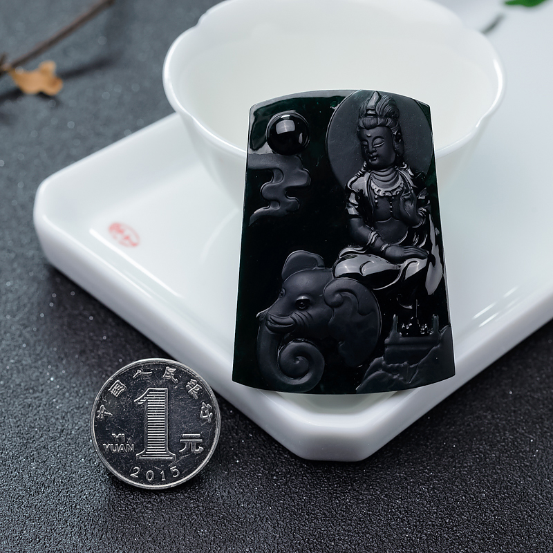 缅甸墨翠普贤菩萨吊坠-红掌柜