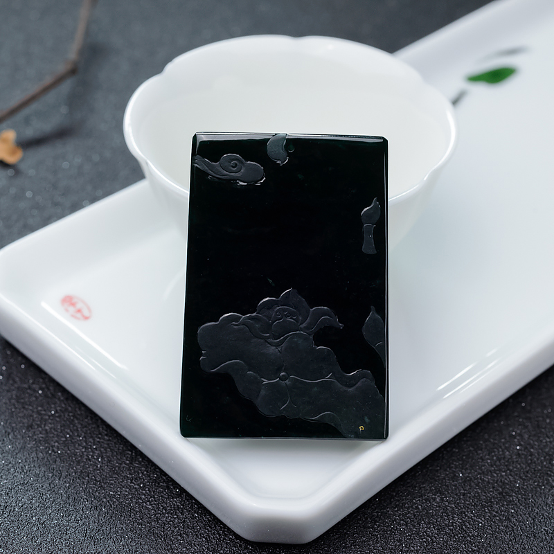 缅甸糯种墨翠吊坠-红掌柜