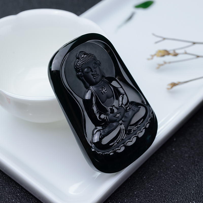 天然冰种墨翠大日如来吊坠-红掌柜