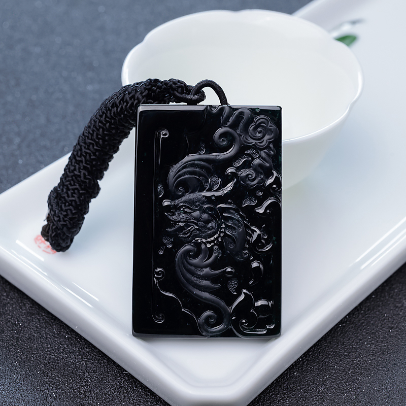 缅甸墨翠睚眦吊坠-红掌柜