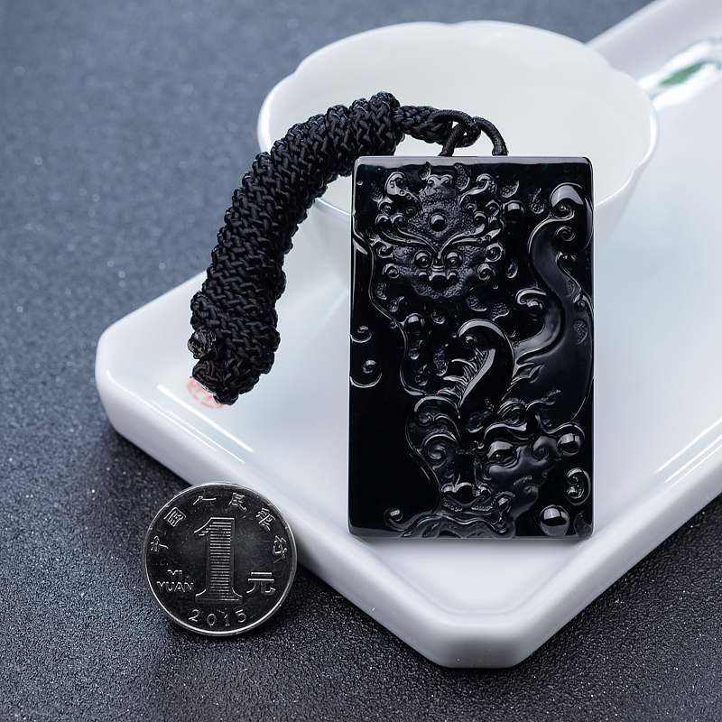 天然糯冰种墨翠睚眦吊坠-红掌柜