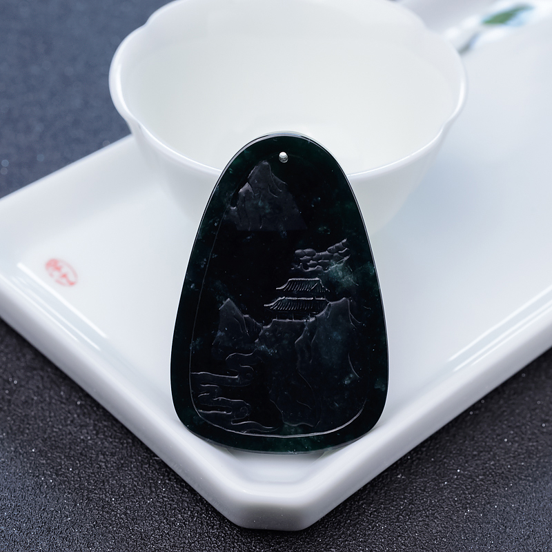 冰种墨翠普贤菩萨挂坠-红掌柜