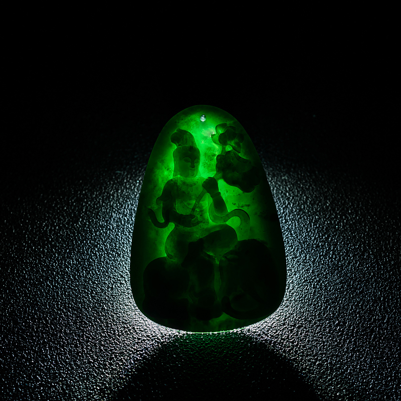 缅甸墨翠普贤菩萨挂坠-红掌柜