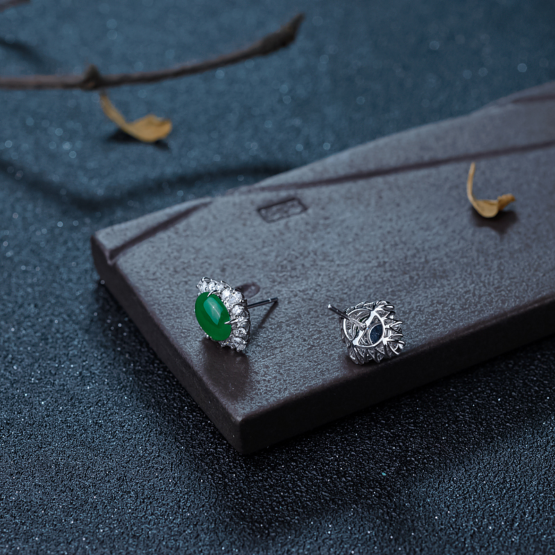 天然翡翠耳钉-红掌柜