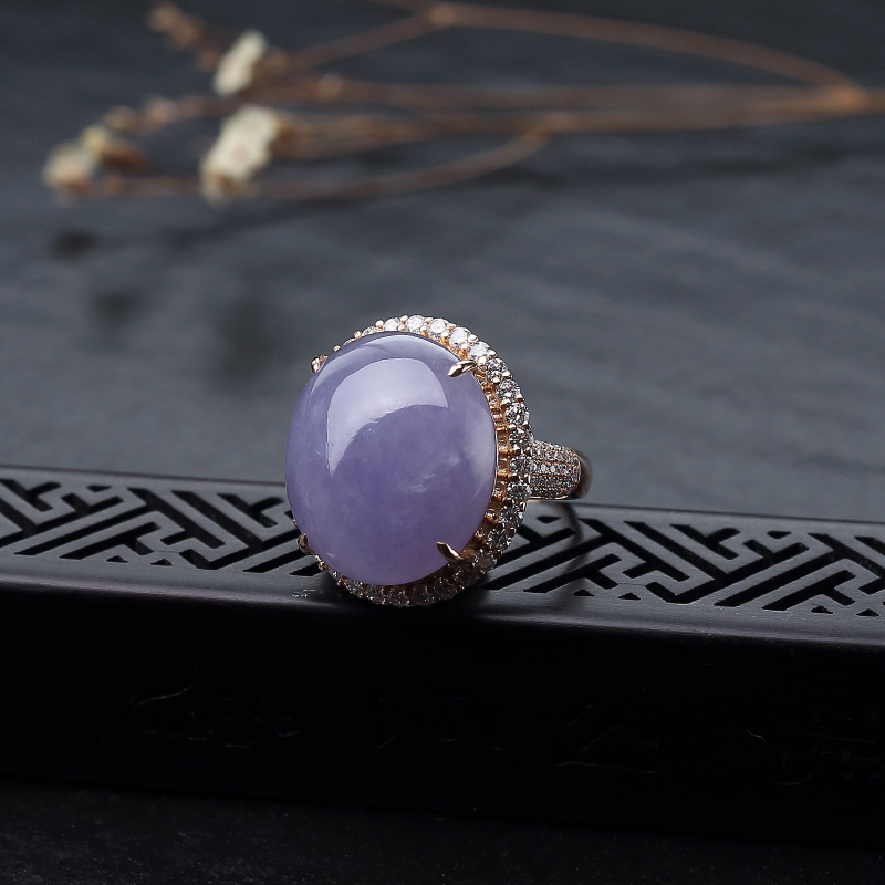 天然糯种紫罗兰翡翠戒指-红掌柜