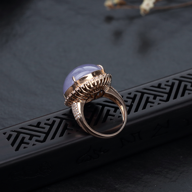 18K金镶钻天然糯种翡翠戒指-红掌柜