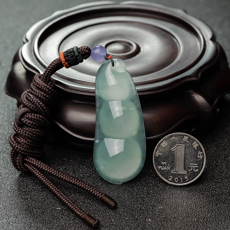 缅甸天然翡翠福豆吊坠-红掌柜