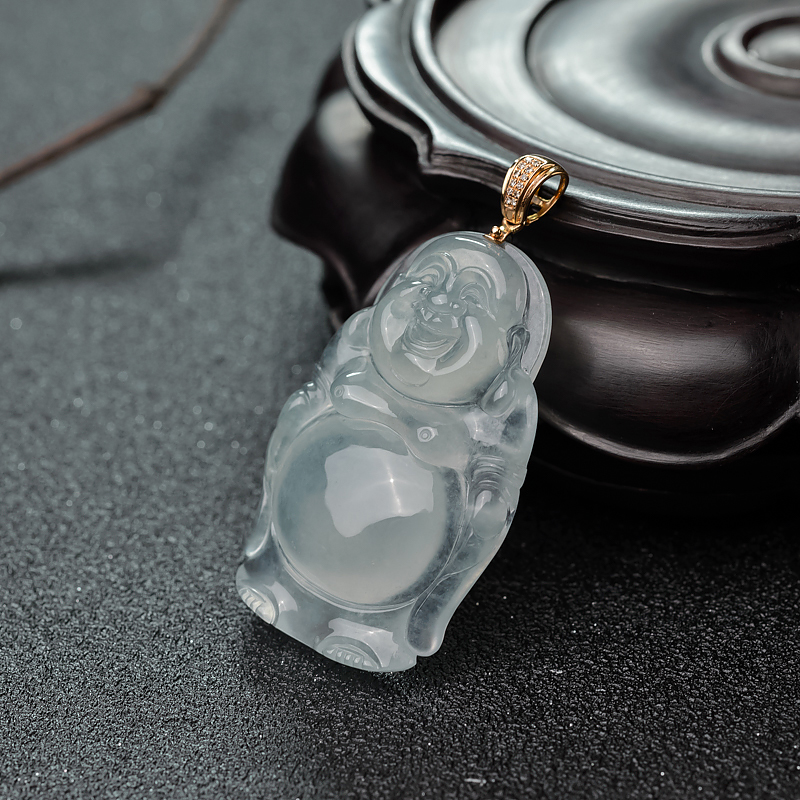 浅绿翡翠弥勒佛吊坠-红掌柜