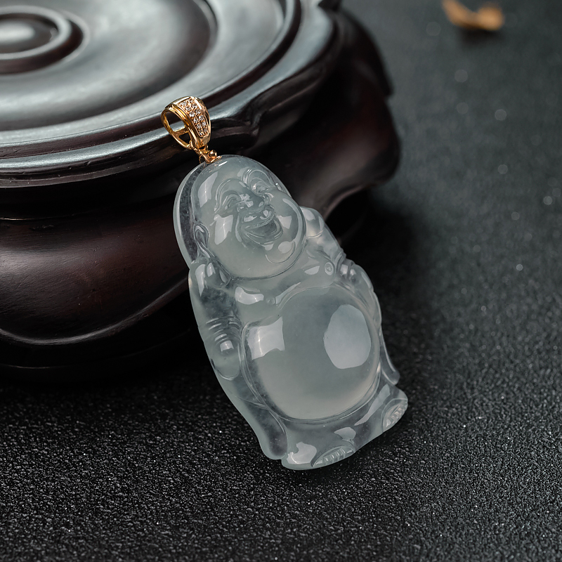 冰种翡翠弥勒佛吊坠-红掌柜