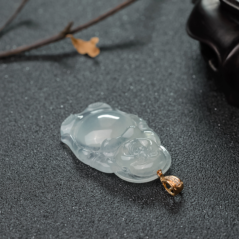 冰种浅绿翡翠弥勒佛-红掌柜