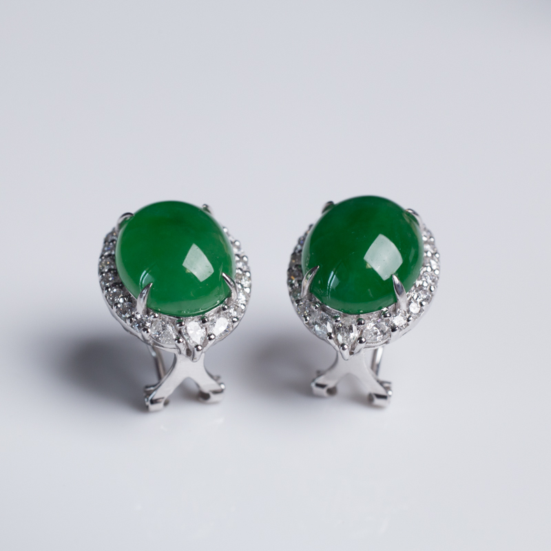 糯冰种翡翠耳钉-红掌柜
