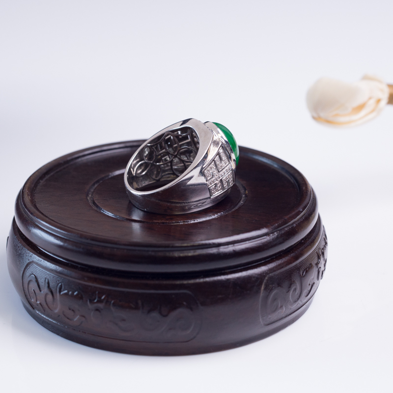 金镶钻糯冰种翠色翡翠戒指-红掌柜