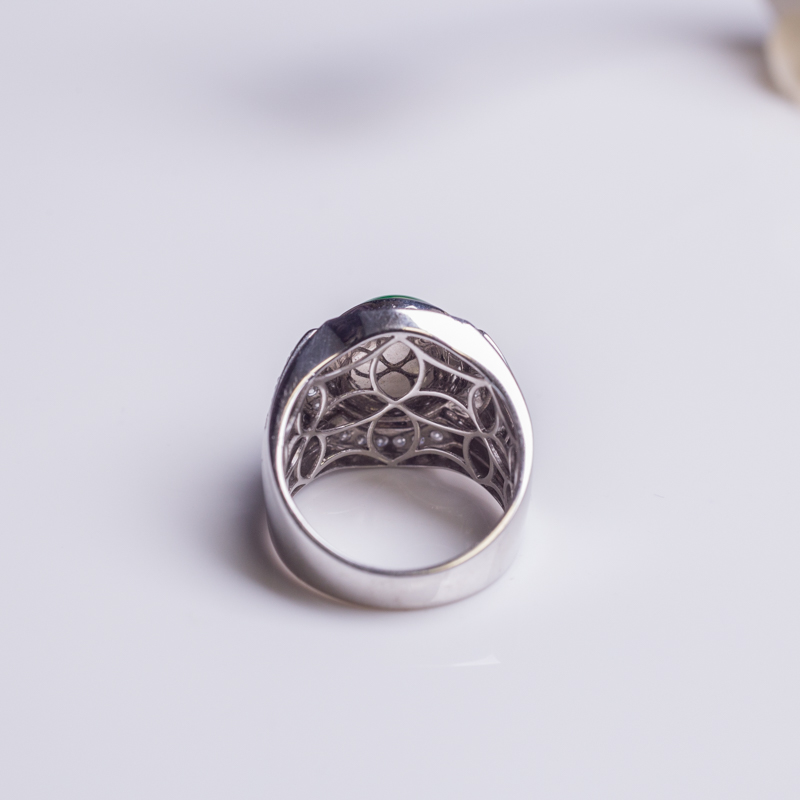 糯冰种翠色翡翠戒指-红掌柜