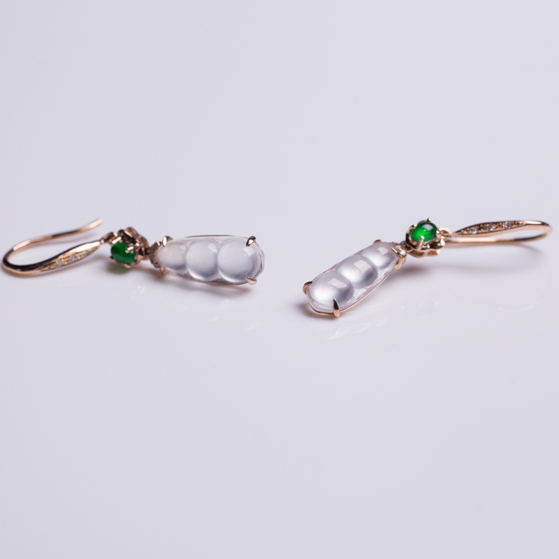 18K冰种翡翠福豆耳坠-红掌柜