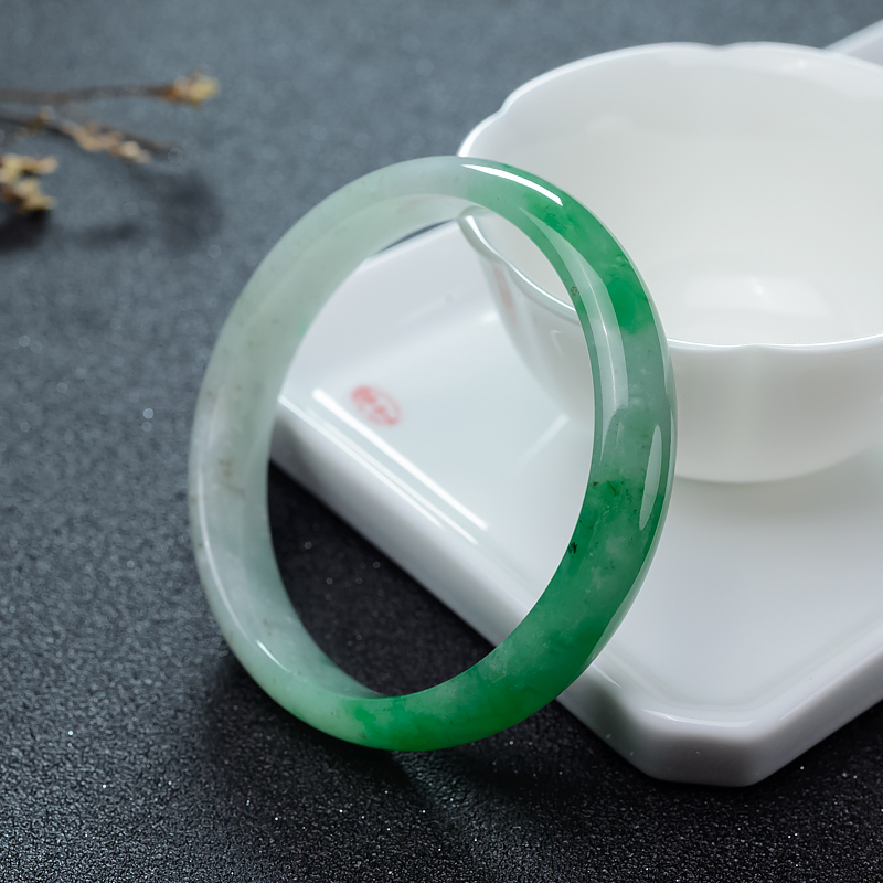 58mm糯种飘翠翡翠平安镯-红掌柜