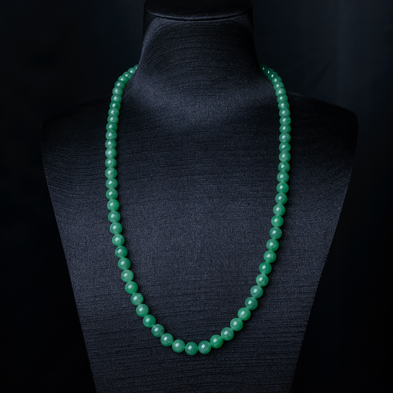 缅甸天然糯种苹果绿翡翠项链-红掌柜