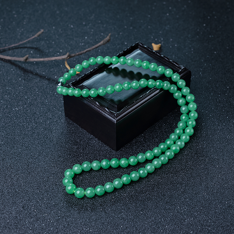 缅甸糯种苹果绿翡翠项链-红掌柜