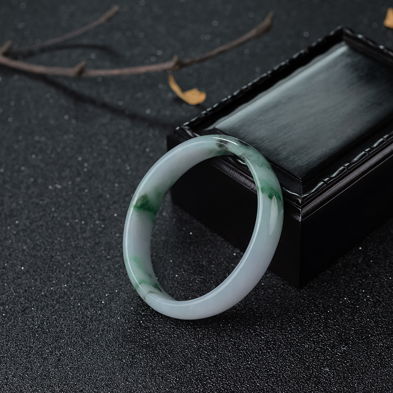 缅甸天然糯种飘花翡翠贵妃镯-红掌柜