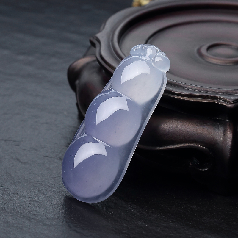 天然糯冰种紫罗兰翡翠福豆吊坠-红掌柜