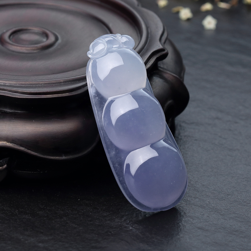 缅甸糯冰种紫罗兰翡翠福豆吊坠-红掌柜