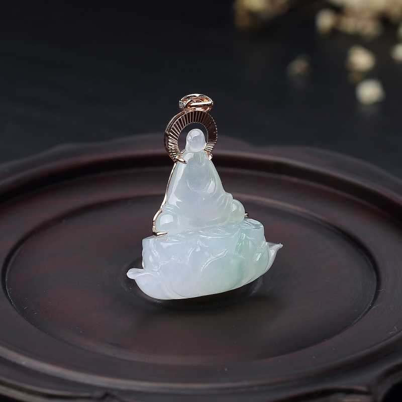 天然糯冰种浅绿翡翠佛吊坠-红掌柜