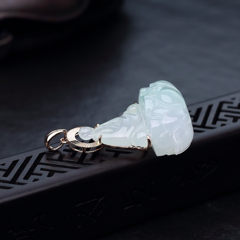 18K金镶天然糯冰种翡翠佛吊坠-红掌柜