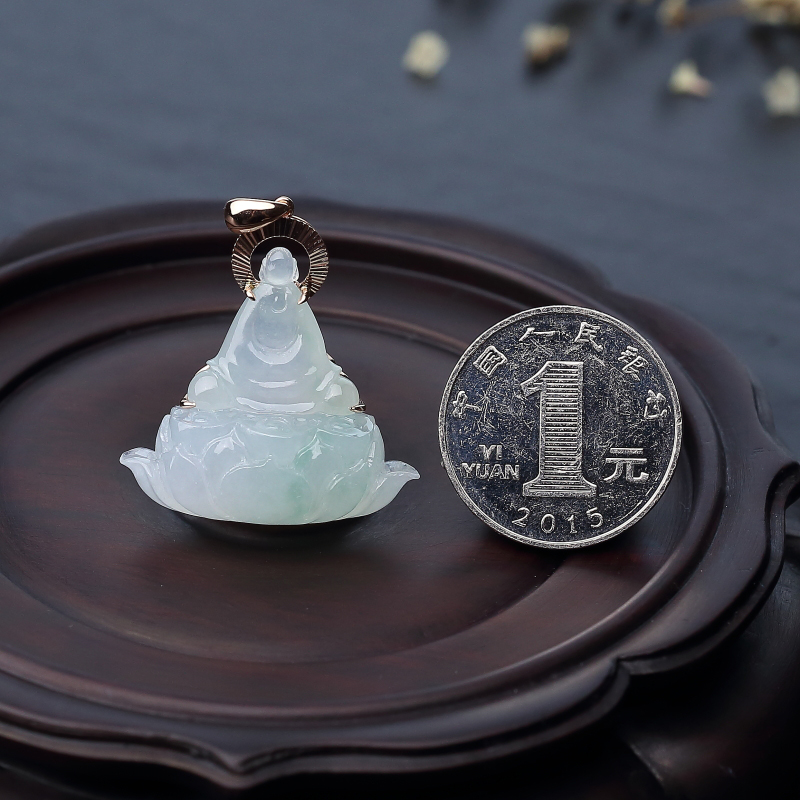 糯冰种浅绿翡翠佛吊坠-红掌柜
