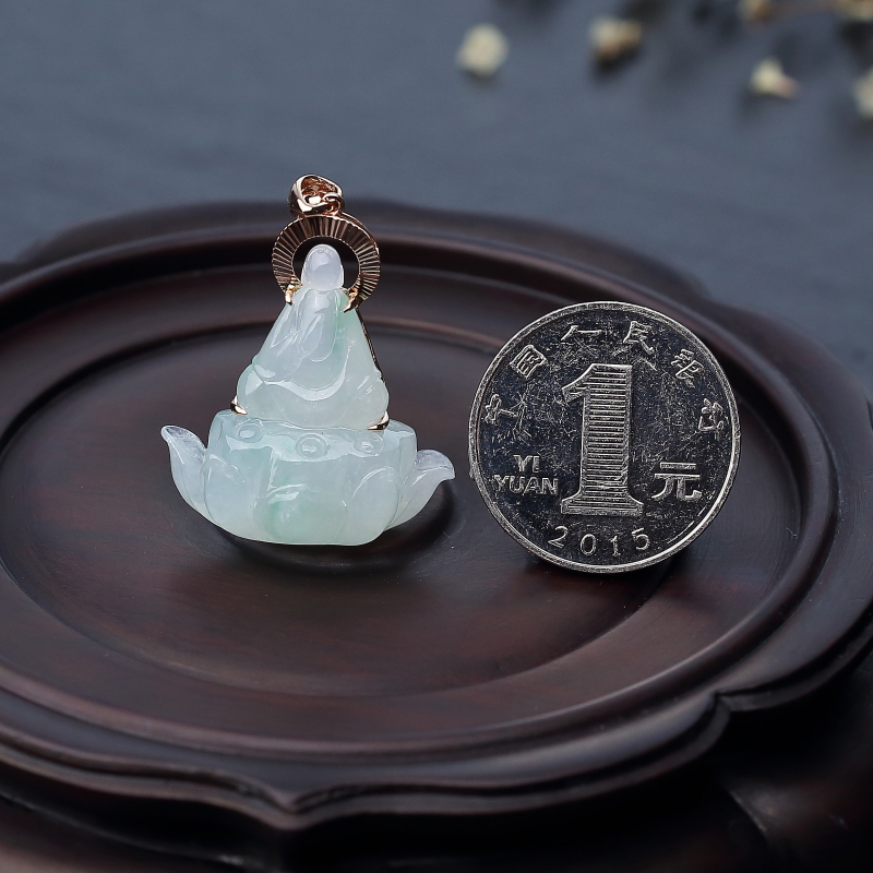 糯冰种浅绿翡翠佛吊坠-红掌柜