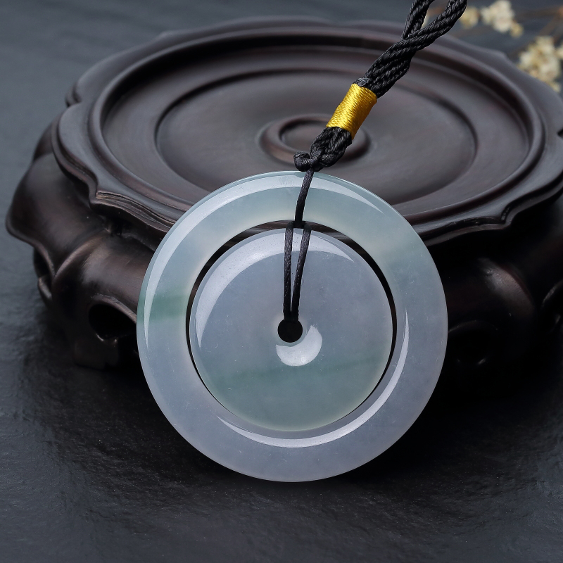 缅甸天然糯冰种飘翠翡翠子母扣吊坠-红掌柜