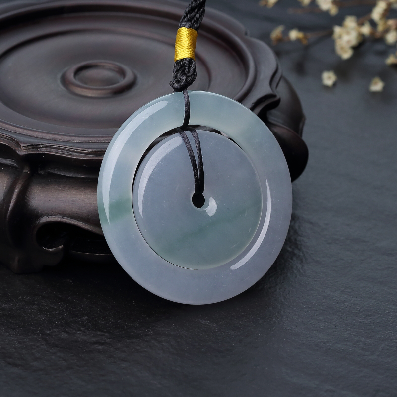 缅甸糯冰种飘翠翡翠子母扣吊坠-红掌柜