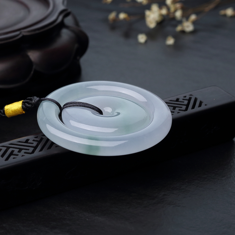 缅甸天然糯冰种飘翠翡翠吊坠-红掌柜