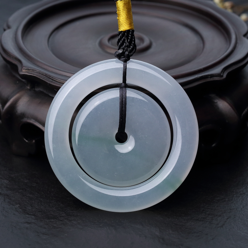 天然糯冰种飘翠翡翠子母扣吊坠-红掌柜