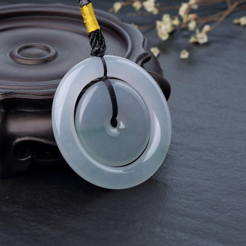 天然飘翠翡翠子母扣吊坠-红掌柜