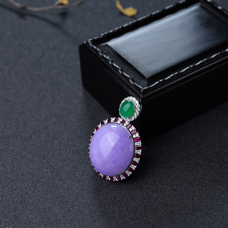 金镶钻糯种紫罗兰翡翠吊坠-红掌柜