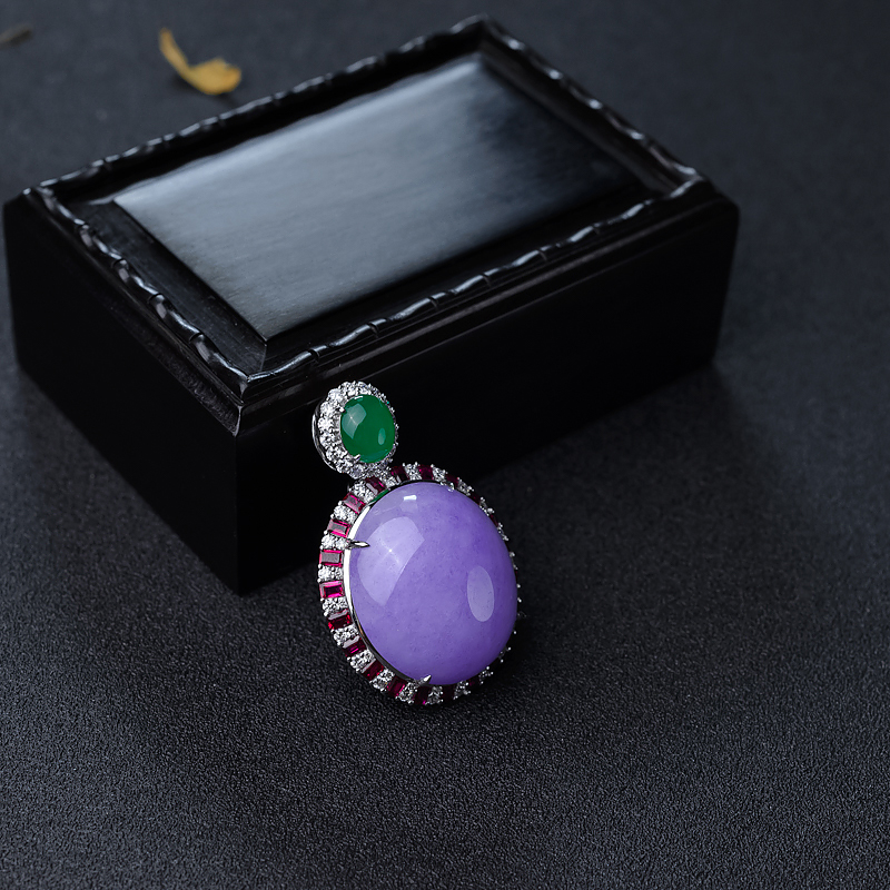 18K糯种紫罗兰翡翠吊坠-红掌柜