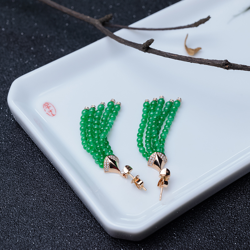 糯种翡翠耳坠-红掌柜