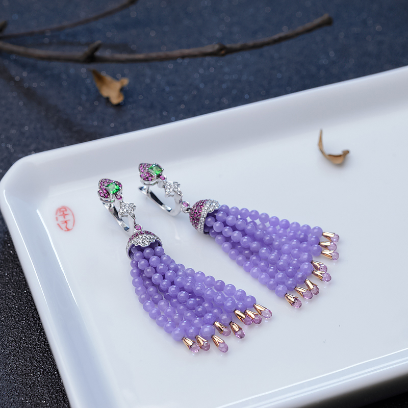 紫罗兰翡翠耳坠-红掌柜