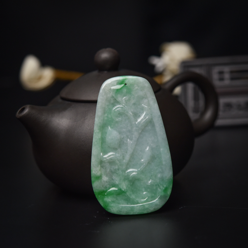 糯种飘翠天然翡翠花鸟吊坠-红掌柜