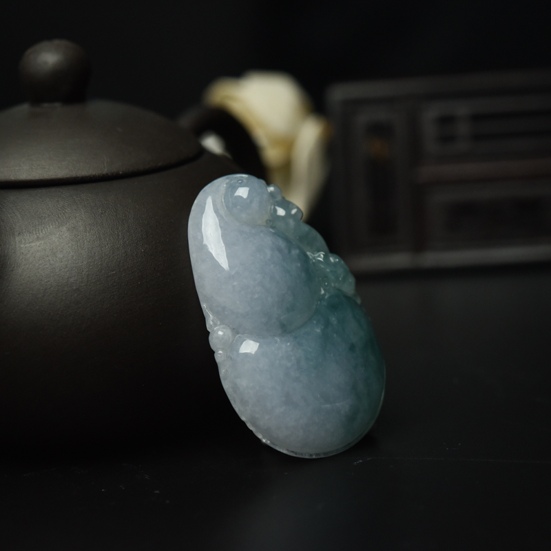 天然糯冰种飘花翡翠葫芦吊坠-红掌柜