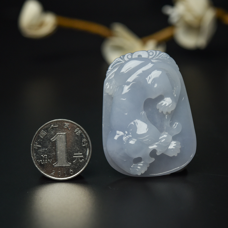 糯种浅紫色翡翠老虎吊坠-红掌柜