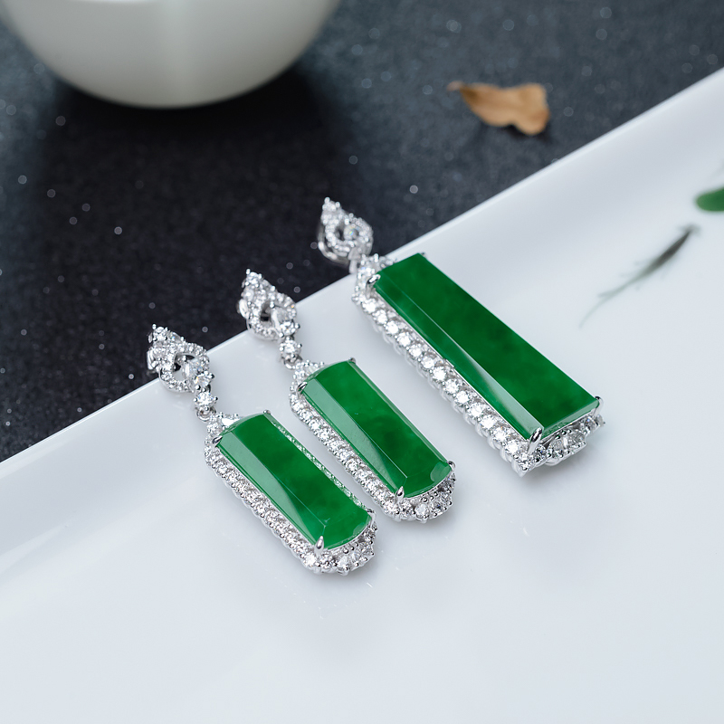 18K金镶天然糯冰种翠色翡翠套装-红掌柜