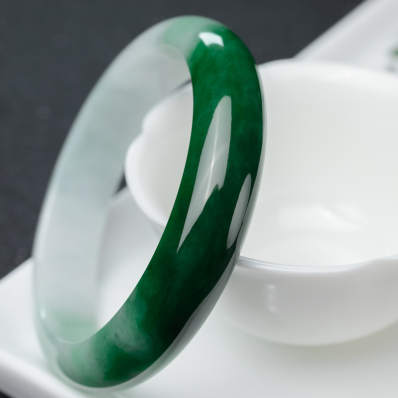58mm糯种天然飘翠翡翠平安镯-红掌柜