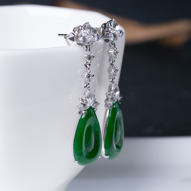 糯种翠色翡翠耳坠-红掌柜