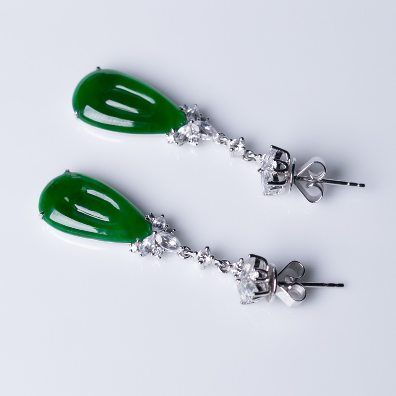 18K金镶钻糯种翡翠耳坠-红掌柜