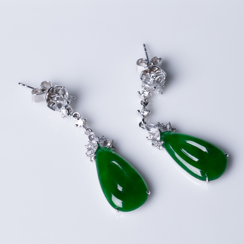 18K金镶钻翡翠耳坠-红掌柜