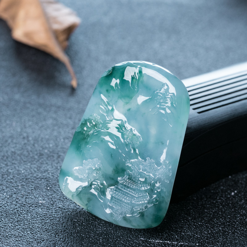 冰种飘花翡翠吊坠-红掌柜